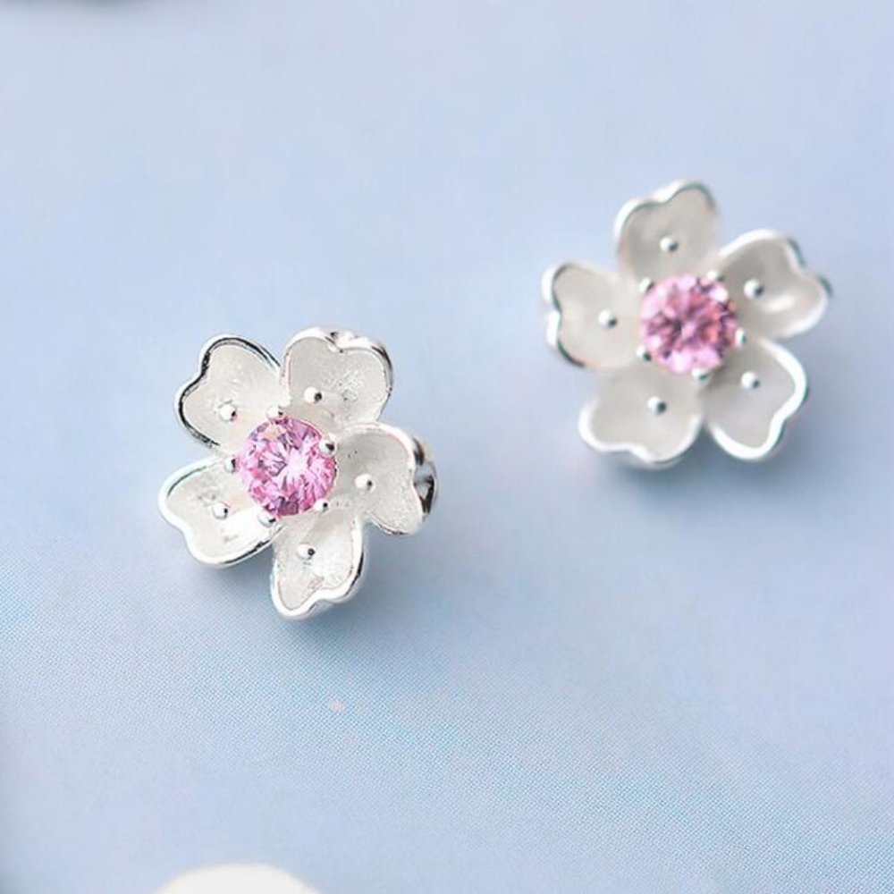 *[Set of 4] NEW 925 Sterling Silver Cherry Blossom - Picture 2 of 11